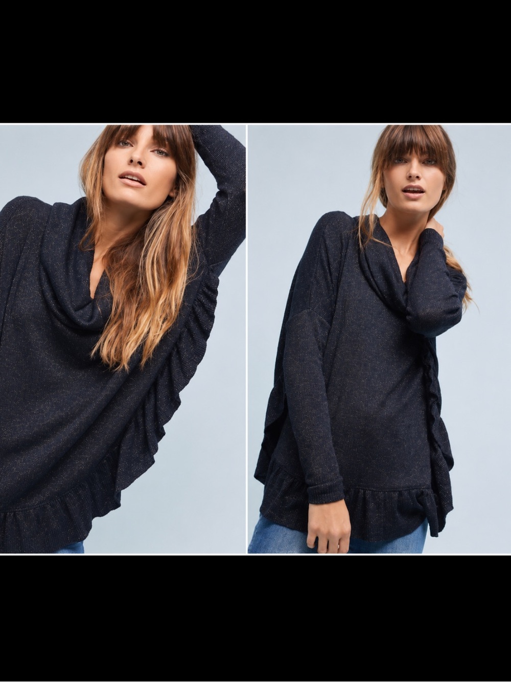Anthropologie Postmark Orley Ribbed Sparkle cowl Sweater